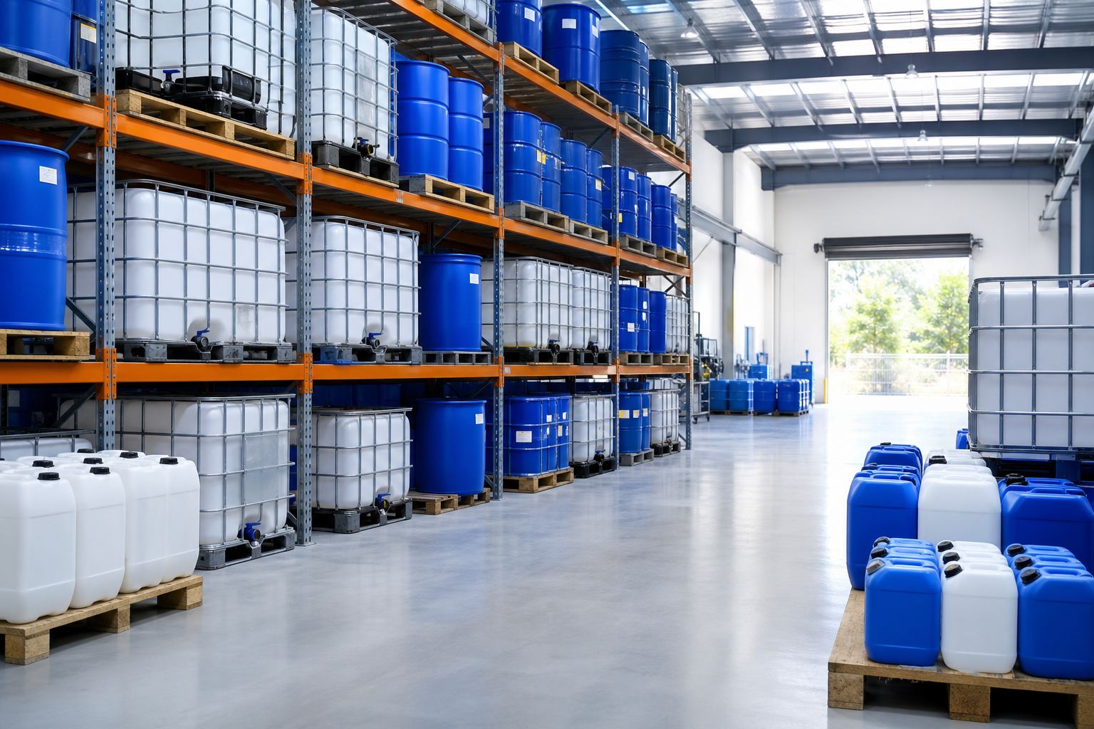 Inside the Sydney Solvents warehouse — drums, IBCs and chemical stock on industrial shelving